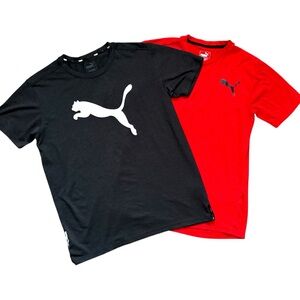 Puma Men’s Black & Red Performance Sport Short Sleeve Tops 2 Pc Set Size Small